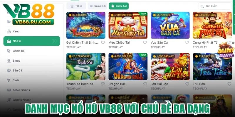 Danh mục nổ hũ VB88 với chủ đề đa dạng